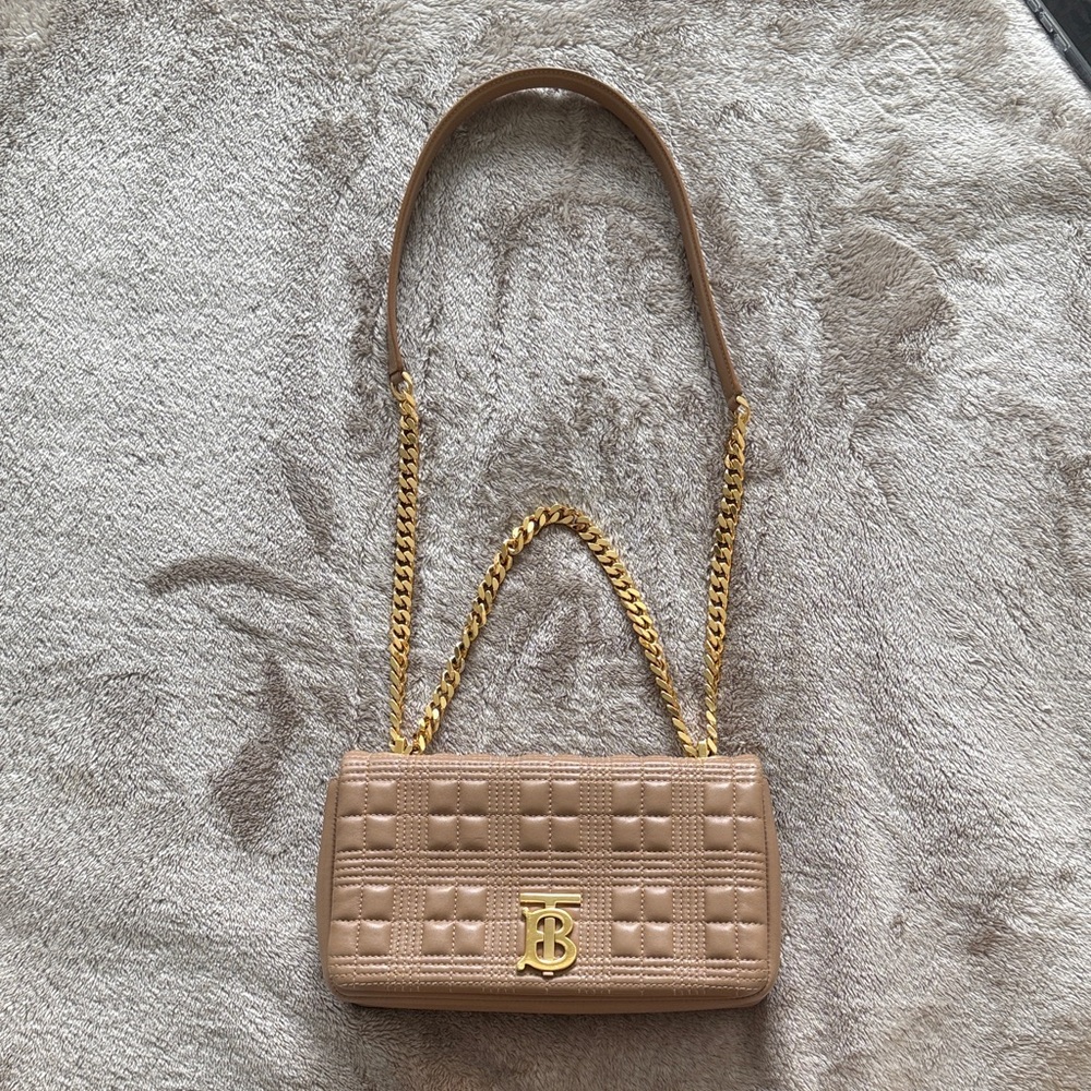 Burberry Tan Shoulder Bag with Gold Chain